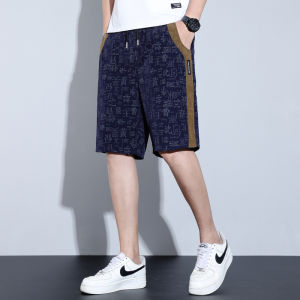 Summer thin ice silk five quarter shorts casual mens shorts trendy and versatile beach pants horse pants 5-point loose straight leg