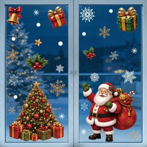 MODERNLUX 2Pcs/Set Thiết kế Ông già Noel và Người Tuyết Miếng dán cửa sổ Giáng sinh Tĩnh điện Họa tiết bông tuyết Decal dán cửa sổ hình bông tuyết PVC Miếng dán tĩnh điện trang trí cửa sổ Giáng sinh Trang trí tiệc Giáng sinh