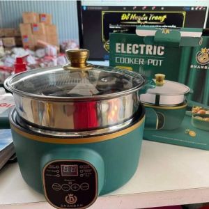 Nồi Cơm Đa Năng Nồi Lẩu Điện Vân Đá Chống Dính ShanBan Electric 24cm Kèm Lồng Hấp.