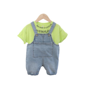 0-4 tahun setelan Kaos + denim overall bayi perempuan Musim Panas Katun setelan baju Kerja Anak Laki laki fashion import Gaya Korea