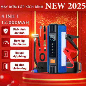 [ HÀNG CHÍNH HÃNG  ] Bơm lốp kích bình ô tô 4 trong 1 - 12000mAh . Tích hợp Đo áp suất sạc dự phòng và đèn pin chiếu sáng Đa Năng Tương Thích Tất Cả Dòng Xe