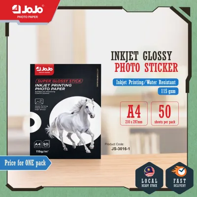[ 50S GLOSSY INKJET STIKER 115/135GSM ] A4/A3 JOJO WATER RESISTANT INKJET PRINTABLE SUPER GLOSSY SELF ADHESIVE STICKER