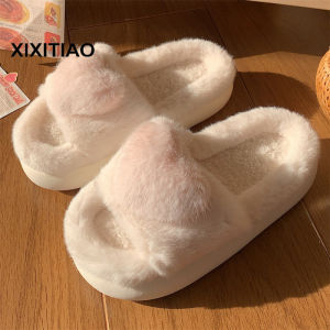 XIXITIAO Womens Autumn Winter Warm Casual Indoor Soft Sole Cotton Slippers Fashion Home Bedroom Warm Cute 3D Heart Maternity Shoes