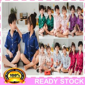Pyjamas Family SET Kids 3-13 years Ice Silk Short Sleeve & Short Pant Suit Satin Pajamas Kanak KSS03