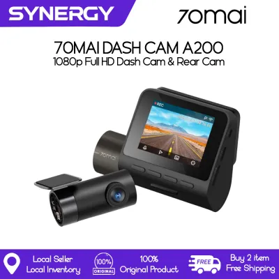 70mai A200 Dash Cam Set dengan 1080p Full HD Rakaman Saluran Dual Penglihatan Malam Kawalan Aplikasi