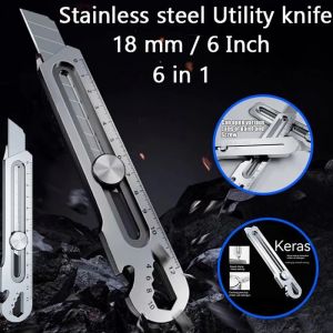 FW Pisau Cutter Stainless Besi 9in1 Cutter Stainless Pemotong Kertas serbaguna Tajam Anti Karat Multifungsi