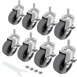 Caster Wheels 3" Locking Swivel Stem Casters Set of 4 3/8"-16 x 1 (Screw Diameter 3/8" Length 1") Rubber Casters with 360 Degree No Noise Wheels for Furniture