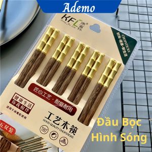 Đũa gỗ cao cấp - Đũa gỗ cánh gà bọc đồng sang trọng kháng khuẩn chống mốc - Set 5 đôi