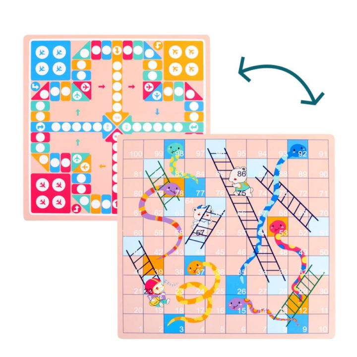 TDS 2 in 1 Double-Faced Wooden Flying Ludo Snake Ladder Game Board Kids ...