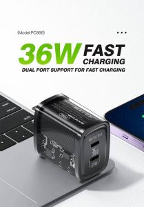 BAVIN PC866 36W PD Fast Charging Charger Dual Type-C Port Intelligent Power Adjustment Adapte