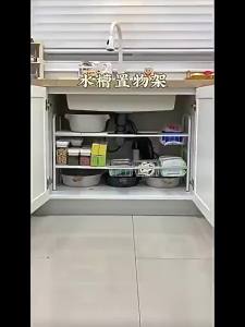 SXH Carbon steel popular retractable kitchen utensil rack under-sink storage rack cabinet layered organizer washbasin floor-standing rack