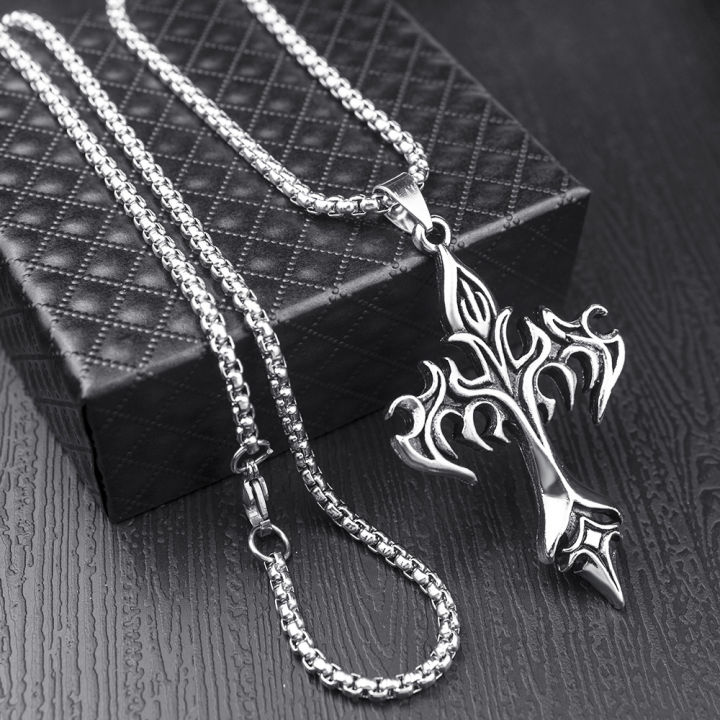 BAC Hip Hop Necklace Flame Cross Titanium Steel Pendant Women Retro ...