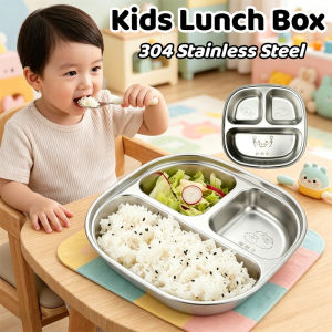 Kids Lunch Box 304 Stainless Steel Tray 3 Compartments Cartoon BPA Free Easy Clean School Home