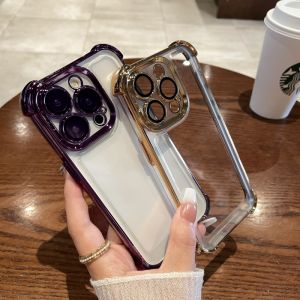 Solid Color Plating Soft TPU Border+Hard Acrylic Four Corner Anti Fall Phone Case For iPhone 17 16 Pro 14 11 12 13 15 Pro Max