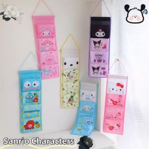 Creative Kawaii Girl Sanrioed Wall Hanging Storage Bag Cartoon Kuromi Cinnamoroll Multi-compartment  Pochacco Bag Sundry Bag