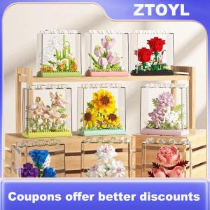 【ZTOYL】 Bouquet Sunflower Potted Plant Micro Building Blocks Eternal Flower Model DIY Home Desk Decoration Brick Toys Gift