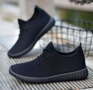 SEPATU SNEAKERS ANAK PRIA DEWASA YZY HITAM POLOS TALI HITAM SIZE 38-43