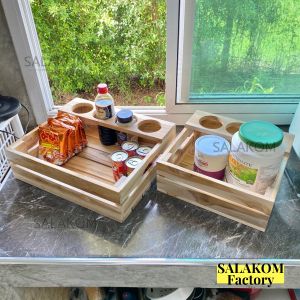 ถาดไม้สัก ใส่ของทั่วไป​ถาดอเนกประสงค์ พร้อมช่องใส่ขวด (ไม่ทำสี) serving tray.