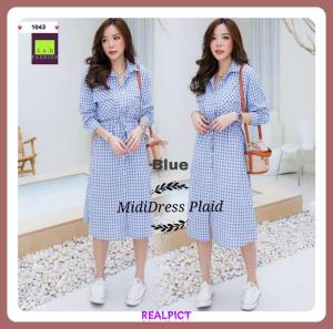 Midi dress kemeja 1043-80 korean style bahan katun kotak realpict fit to L
