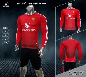 Quần Áo Bóng Đá Manchester United đỏ tay dài logo thêu thun lạnh cao cấp 2024 A1
