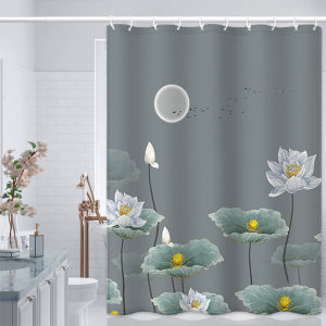 Fabric Floral Shower Curtain Set with 12 Hooks Watercolor Bath Curtain Modern Bathroom Decorative Accessories Multi-Color Botanical Flowers and Leaves