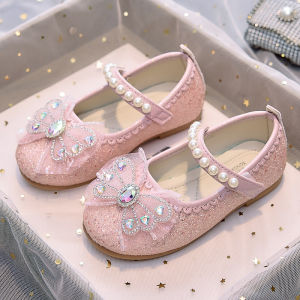 Sepatu Kristal Anak Perempuan Putri Elsa Musim Semi dan Musim Panas Sepatu Kulit Performa Berlian Imitasi Keluaran Baru 2025 Sepatu Kulit Kecil