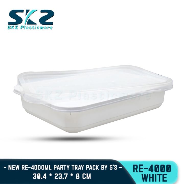SKZ WHITE PARTY TRAY RECTANGULAR SERIES RE4000 ENVIRONMENTAL FRIENDLY FOOD STORAGE MICROWAVABLE