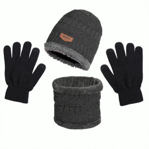 หมวกกันหนาวฤดูหนาวชุดสามชิ้น หมวกถักผ้าฟลีซ