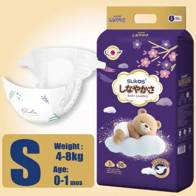 Sukos Lampin Tarik Bayi Saiz S-XXXL 50 Keping: Super Serap Anti Bocor & Permukaan Lembut Bernafas China Diaper
