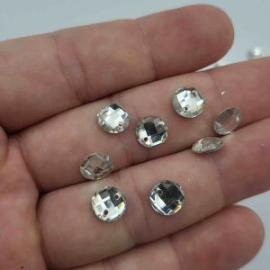 DIAMON RESIN KRISTAL MOTIF BENTUK BULAT RATA UKURAN 8 MM WARNA PUTIH BERSIH KUALITAS AA KILAU BAGUS CANTIK PER LUSIN