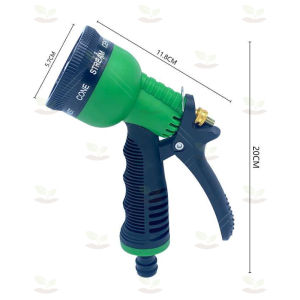หัวฉีดรดน้ำ ปืนฉีดน้ำ อุปกรณ์หัวฉีดเเรงดันปรับได้8ระดับ อุปกรณ์ต่อสายยางรดน้ำ หัวฉีดรดน้ำต้นไม้สีเขียว