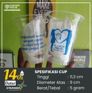 Cup Plastik Custom Sablon - Desain Custom - Free Desain - Ukuran 10/12/14/16/18/22 Oz - 100 Cup Gratis