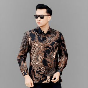 KEMEJA BATIK PRIA LENGAN PANJANG MOTIF DASI SAGE ATASAN COWOK SLIMFIT TRENDY MASAKINI CASUAL ELEGANT