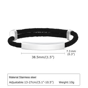 Vnox Custom ID Tag Bracelets for Men Boys Personlized Casual Black Milan Rope Chain Wristband Gifts Jewelry