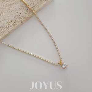 JOYUS Briller Titanium Stainless Steel 18K Gold Waterproof Zirconia Tennis Necklace Birthday Gift Box