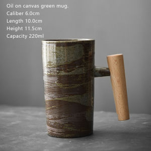 OMK American retro style ceramic 220ML mug Light Luxury Wooden Handle Coffee cup