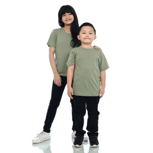 Kaos Polos Anak Oneck Lengan Pendek Bahan Katun Combed 30s Warna Sage Green