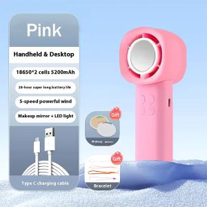 【SG Stock】HWI Fan Purple Portable Handheld Fan kipas mini electric fan Travel 6-blade High-speed Turbo small cooling quiet Jet Fans 5200mAh LED mirror with light + makeup mirror Cute Gift for Girls