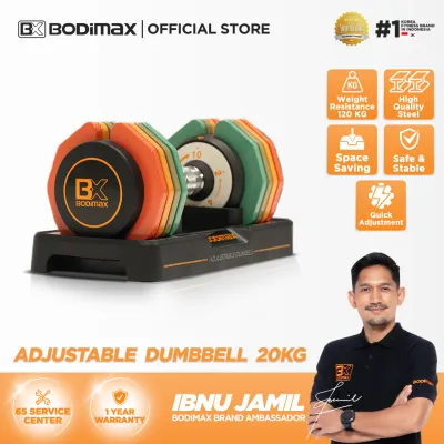 BODIMAX Dumbbell Set Adjustable 20kg / Alat Latihan Beban / Weight Training Dumbbell / Home Workout