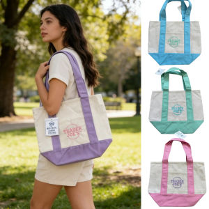 Fashion Canvas Shopping Bag Color Stitching Handbag Daily Commute Simple Soft Comfy Shoulder Bag Eco Storage Lunch Bag