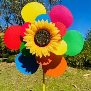 MIRELAE PVC Sunflower Windmill Diameter 36+25cm Multistyles Garden Yard Wind Spinner Rotating Sunflower Outdoor Party Picnic Decor
