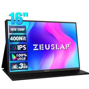 ZEUSLAP 16" 60Hz Portable Monitor 1920*1200P 16:10 100% sRGB 400Nit Travel Gaming Display for Laptop Switch ps4 ps5 Xbox