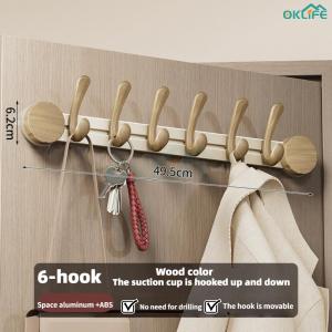 [OKLIFE. SG]Clothes Hanger Suction Cup Door Hook Row Hooks Walnut Wood Grain Hanging Hook No-Trace Strong Adhesive Hook