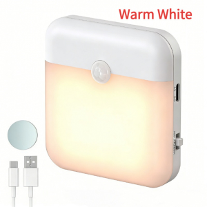 KEBIDU Motion Sensor Led Night Light Usb Charging Square Lamp for Bedroom Kitchen Stair Hallway Wardrobe Cupboard Lighting
