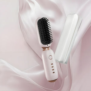 Akiracosme Wireless Hair Straightener Comb Portable Hair Straightening Brush Anti-Frizz Negative Ions Ceramic Electric Hair Brush Adjustable Temperature Anti-Scald Easy To Use