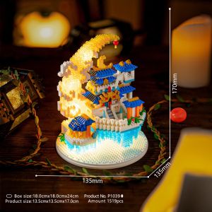 Building Blocks Architectural Model with Light Building Sets Toy for Kids Peach Blossom Pool Moon House Home Decorations DIY Puzzle Assembled Gifts