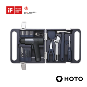 HOTO 12V Brushless Drill Tool Set – 30Nm Torque LED Display 2000mAh Battery 18-Piece Kit