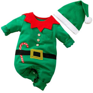 Boys and Baby Girls Christmas Santa Claus Costumes Baby Christmas Outfit Infant Xmas Long Sleeve Bodysuit Hooded Clothes Set Size 0-12 Months