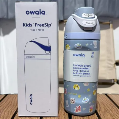 Owala 16oz FreeSip Fruit Cup for Kids 304 Stainless Steel Portable Sports Water Bottles Thermos Built-in Straw for Cold/ Hot Drink