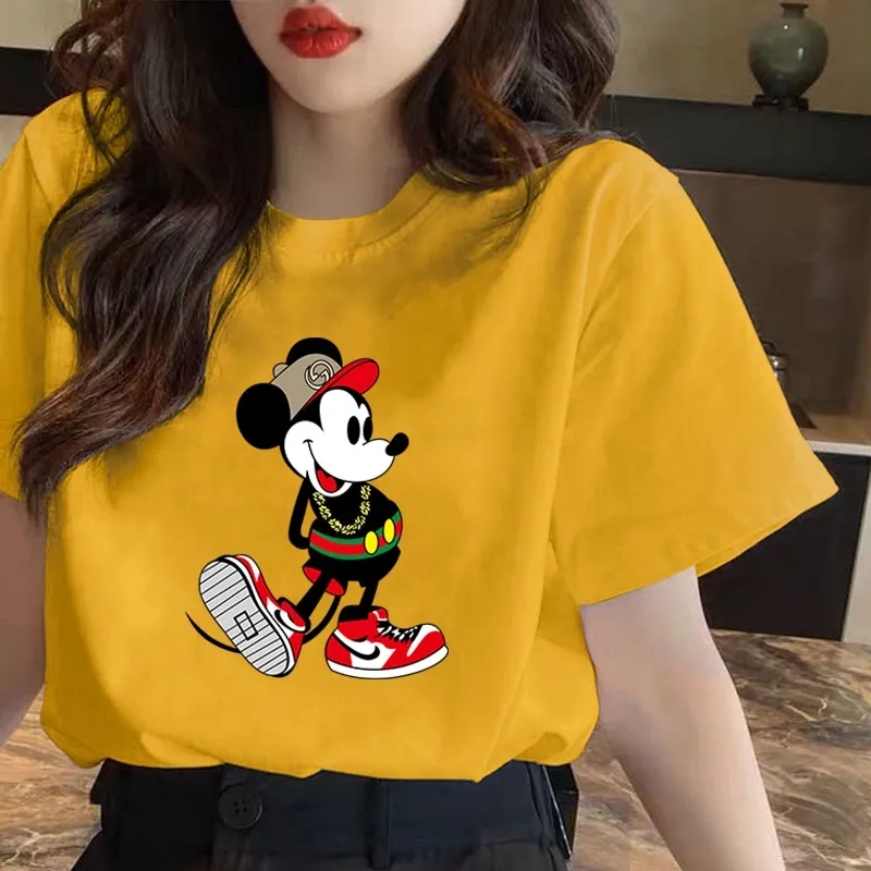 T Shirt/CX plus size t shirt Round neck Disney Mickey and Minnie Mouse  pattern Printed t-shirt Darkness short sleeve tees oversized tshirt for men  women vintage clothes korean style tops